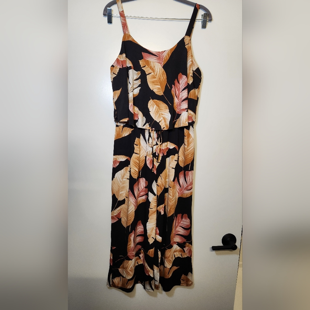Naif Anthropologie Tropical Leaf Wide-Leg Jumpsuit | Size S | Black Sleeveless